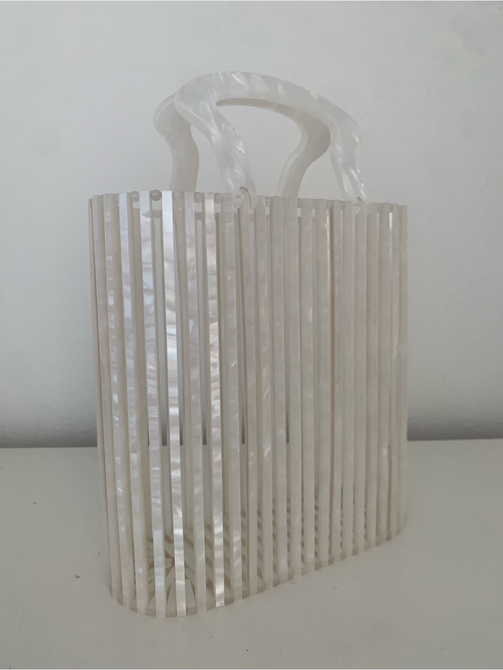 Pearlescent Acrylic Slatted Tote Bag - White